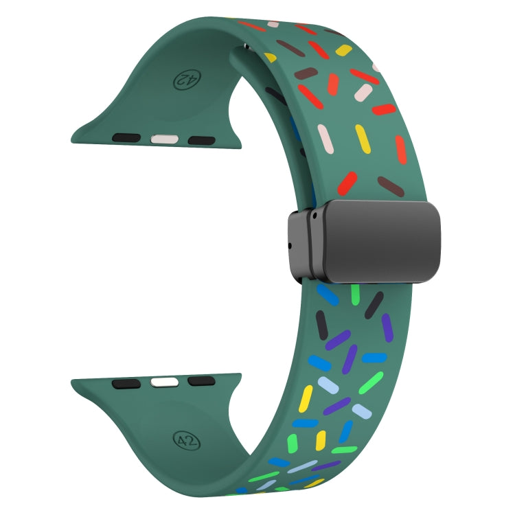 For Apple Watch 38mm Rainbow Dots Silicone Magnetic Black Buckle Watch Band(Green) - Watch Bands by PMC TechLife | Online Shopping South Africa | PMC TechLife