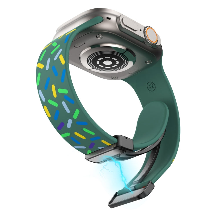 For Apple Watch 38mm Rainbow Dots Silicone Magnetic Black Buckle Watch Band(Green) - Watch Bands by PMC TechLife | Online Shopping South Africa | PMC TechLife