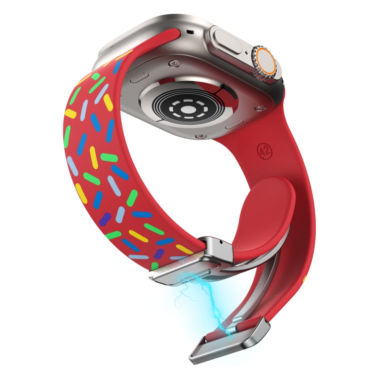 For Apple Watch Ultra 49mm Rainbow Dots Silicone Magnetic Buckle Watch Band(Red) - Watch Bands by PMC TechLife | Online Shopping South Africa | PMC TechLife