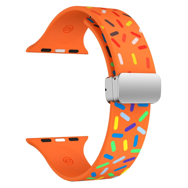 For Apple Watch SE 2022 44mm Rainbow Dots Silicone Magnetic Buckle Watch Band(Orange) - Watch Bands by PMC TechLife | Online Shopping South Africa | PMC TechLife