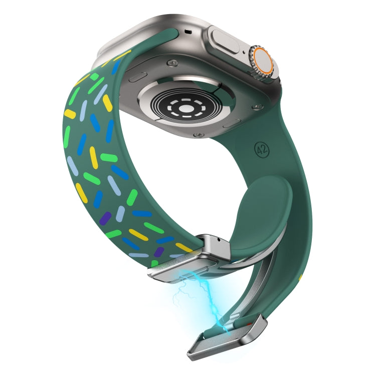For Apple Watch SE 2022 44mm Rainbow Dots Silicone Magnetic Buckle Watch Band(Green) - Watch Bands by PMC TechLife | Online Shopping South Africa | PMC TechLife