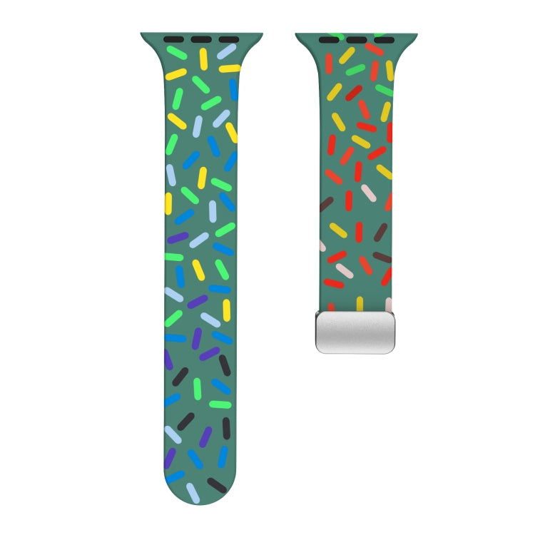 For Apple Watch SE 2022 44mm Rainbow Dots Silicone Magnetic Buckle Watch Band(Green) - Watch Bands by PMC TechLife | Online Shopping South Africa | PMC TechLife