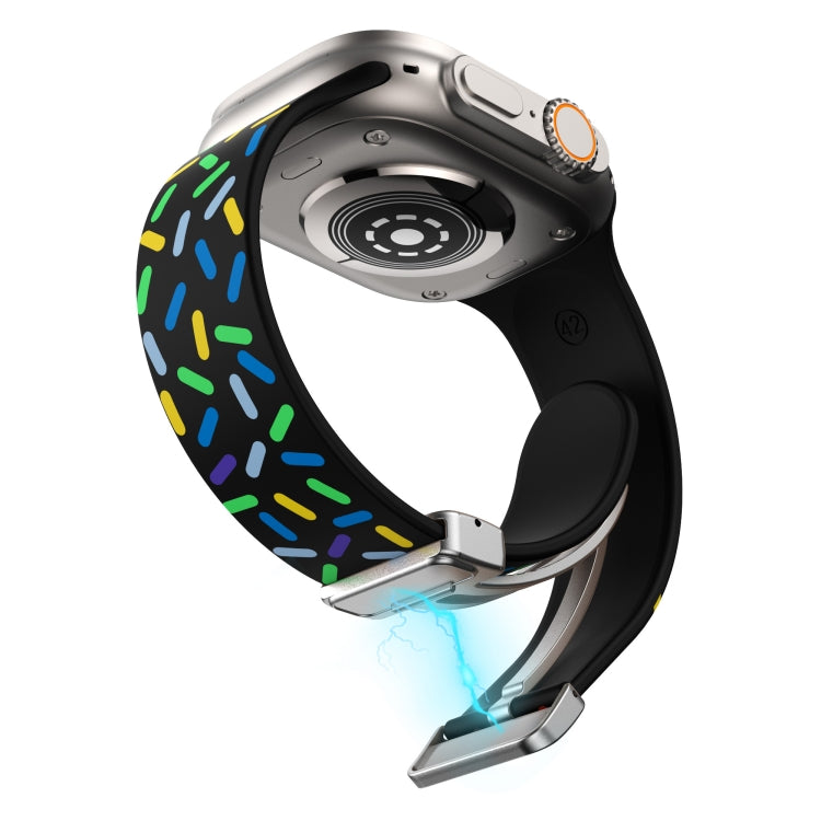 For Apple Watch 4 40mm Rainbow Dots Silicone Magnetic Buckle Watch Band(Black) - Watch Bands by PMC TechLife | Online Shopping South Africa | PMC TechLife