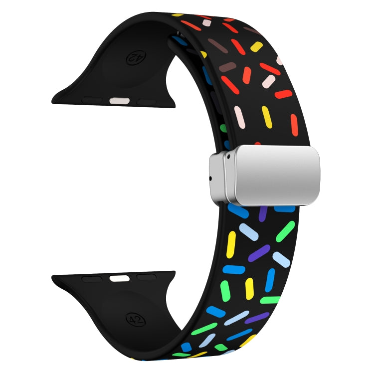 For Apple Watch 2 42mm Rainbow Dots Silicone Magnetic Buckle Watch Band(Black) - Watch Bands by PMC TechLife | Online Shopping South Africa | PMC TechLife