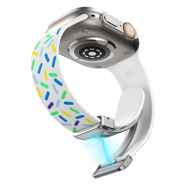 For Apple Watch 42mm Rainbow Dots Silicone Magnetic Buckle Watch Band(White) - Watch Bands by PMC TechLife | Online Shopping South Africa | PMC TechLife | Buy Now Pay Later Mobicred