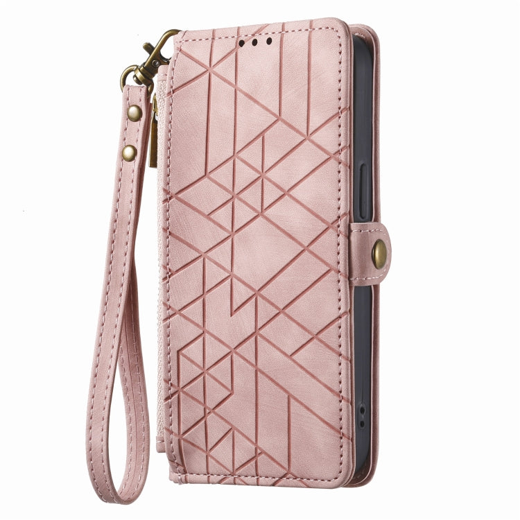 For iPhone 14 Geometric Zipper Wallet Side Buckle Leather Phone Case(Pink) - free shipping - PMC TechLife - Order now!