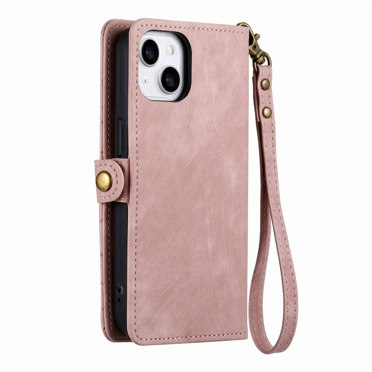 For iPhone 14 Geometric Zipper Wallet Side Buckle Leather Phone Case(Pink) - free shipping - PMC TechLife - Order now!
