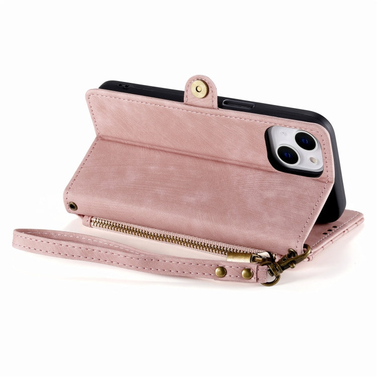 For iPhone 14 Geometric Zipper Wallet Side Buckle Leather Phone Case(Pink) - free shipping - PMC TechLife - Order now!