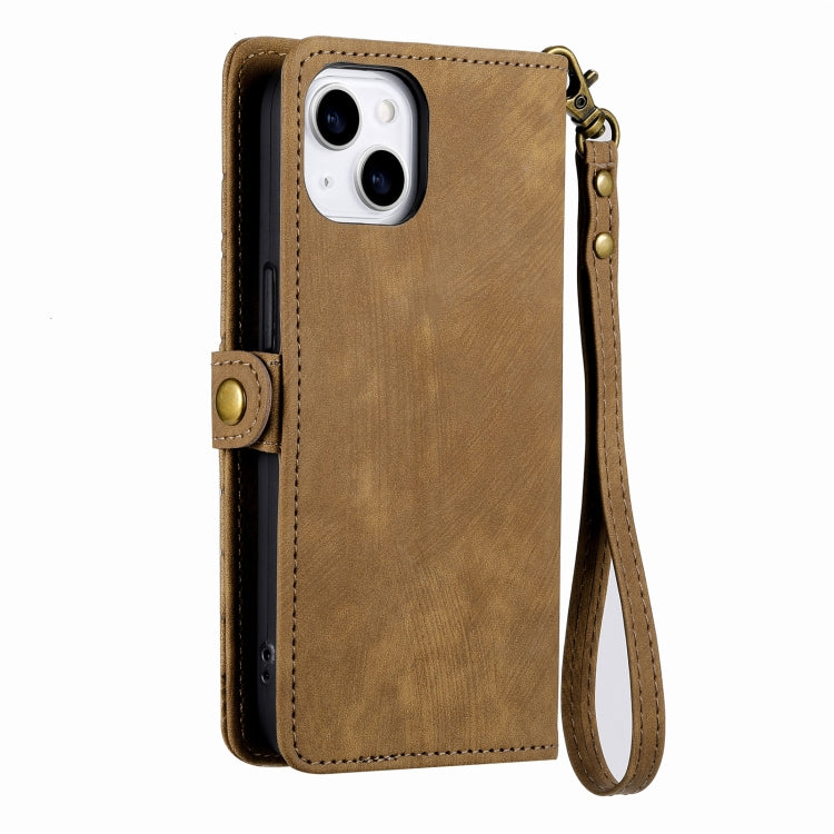 For iPhone 13 Pro Geometric Zipper Wallet Side Buckle Leather Phone Case(Brown) - free shipping - PMC TechLife - Order now!
