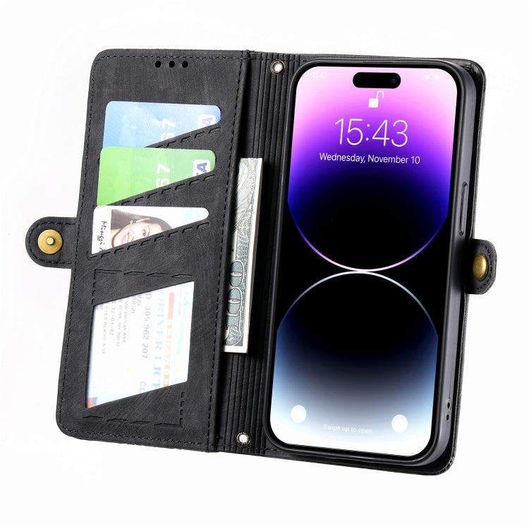 For iPhone 12 Pro Max Geometric Zipper Wallet Side Buckle Leather Phone Case(Black) - free shipping - PMC TechLife - Order now!