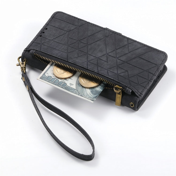 For iPhone X / XS Geometric Zipper Wallet Side Buckle Leather Phone Case(Black) - free shipping - PMC TechLife - Order now!