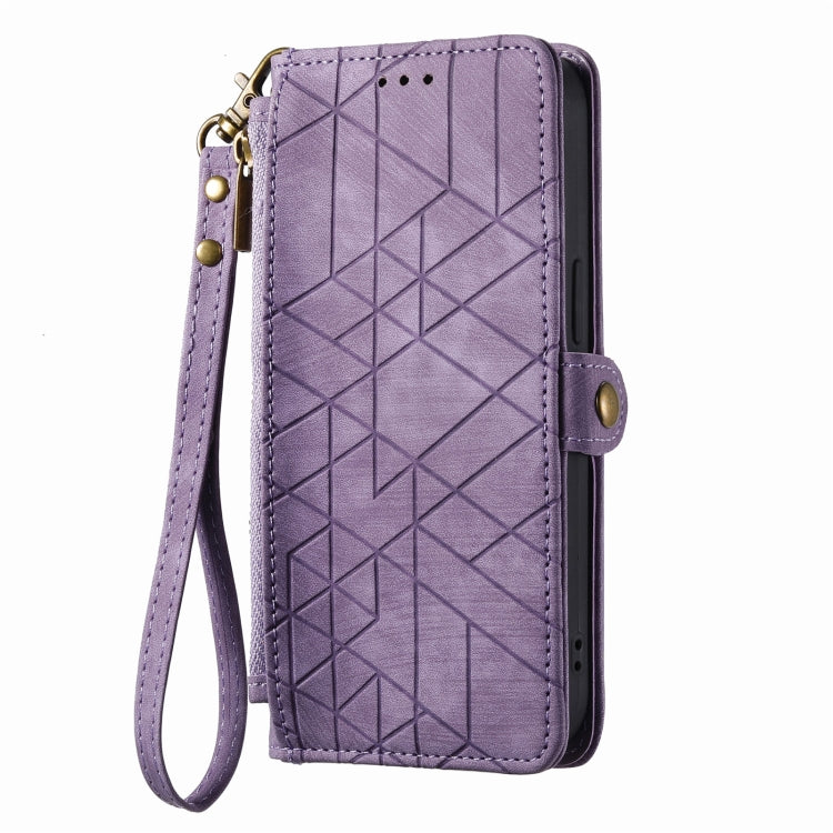 For iPhone X / XS Geometric Zipper Wallet Side Buckle Leather Phone Case(Purple) - free shipping - PMC TechLife - Order now!