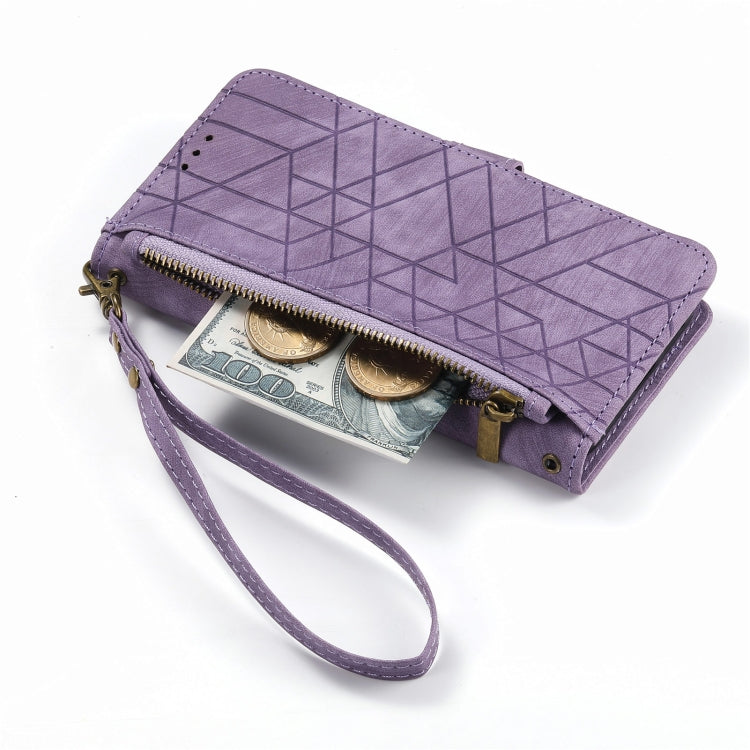 For iPhone X / XS Geometric Zipper Wallet Side Buckle Leather Phone Case(Purple) - free shipping - PMC TechLife - Order now!