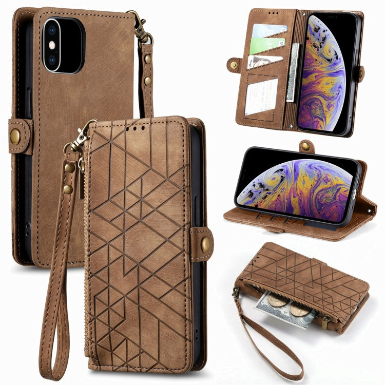 For iPhone XS Max Geometric Zipper Wallet Side Buckle Leather Phone Case(Brown) - free shipping - PMC TechLife - Order now!