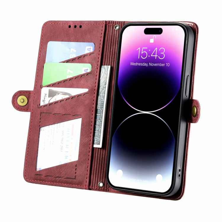 For iPhone 7 / 8 / SE 2022 Geometric Zipper Wallet Side Buckle Leather Phone Case(Red) - free shipping - PMC TechLife - Order now!