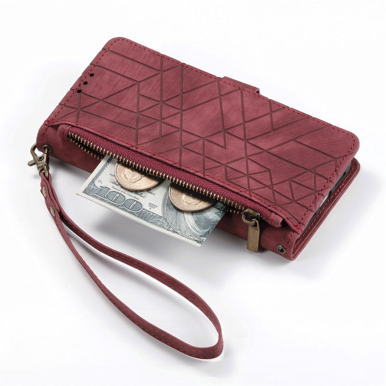 For iPhone 7 / 8 / SE 2022 Geometric Zipper Wallet Side Buckle Leather Phone Case(Red) - free shipping - PMC TechLife - Order now!