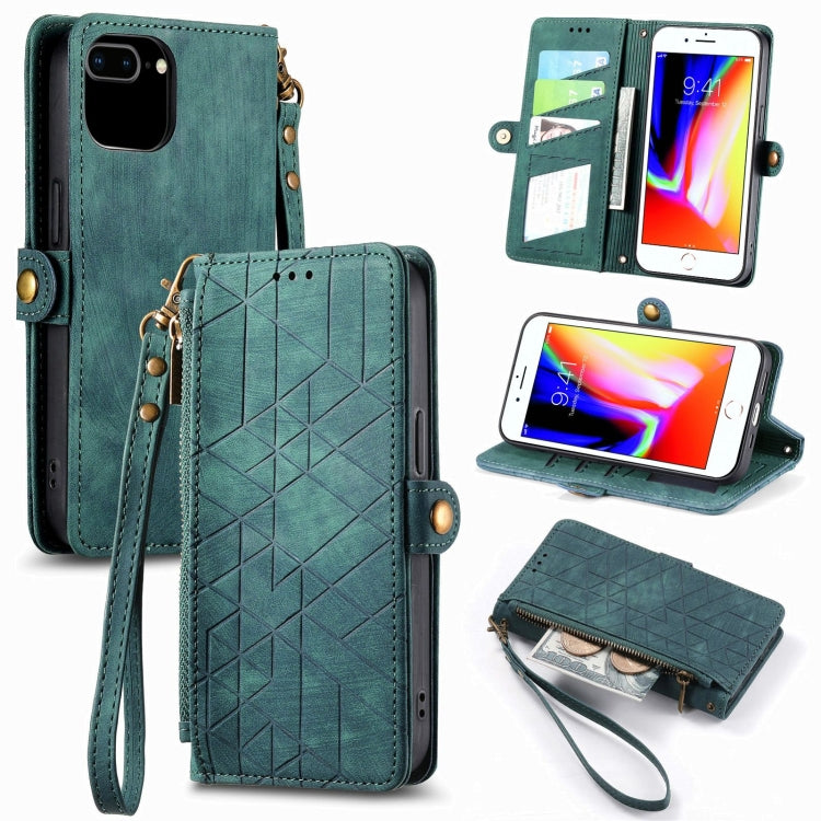 For iPhone 7 Plus / 8 Plus Geometric Zipper Wallet Side Buckle Leather Phone Case(Green) - free shipping - PMC TechLife - Order now!