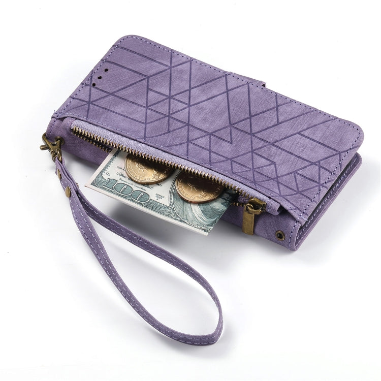 For iPhone 15 Pro Geometric Zipper Wallet Side Buckle Leather Phone Case(Purple) - free shipping - PMC TechLife - Order now!