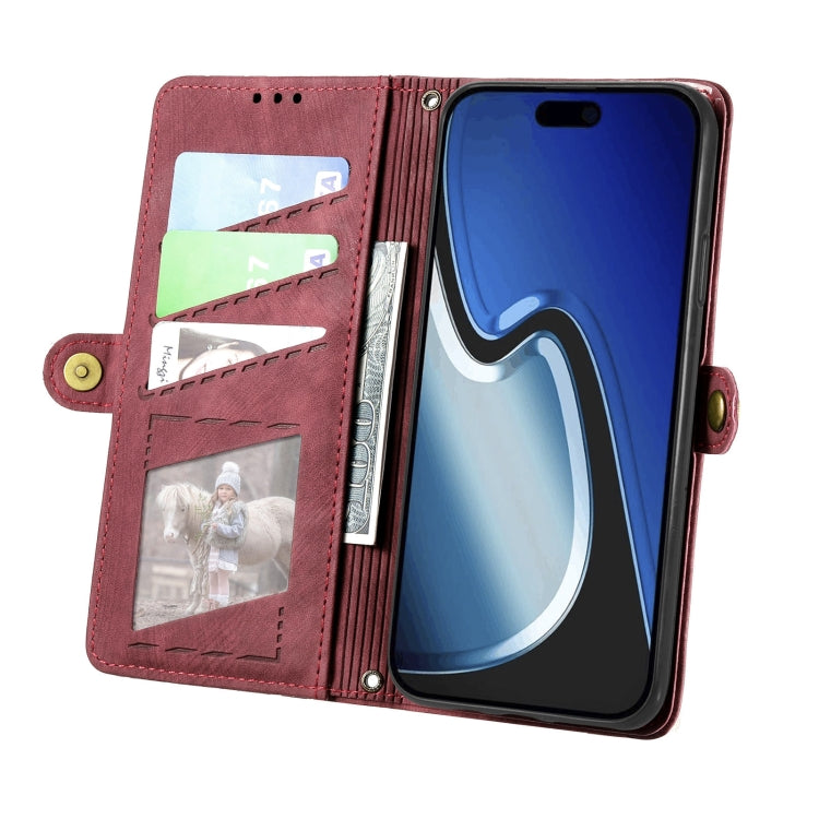 For iPhone 15 Pro Max Geometric Zipper Wallet Side Buckle Leather Phone Case(Red) - free shipping - PMC TechLife - Order now!