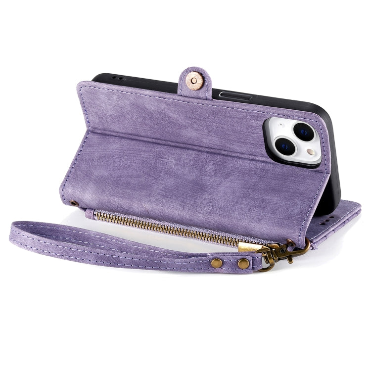 For iPhone 15 Pro Max Geometric Zipper Wallet Side Buckle Leather Phone Case(Purple) - free shipping - PMC TechLife - Order now!