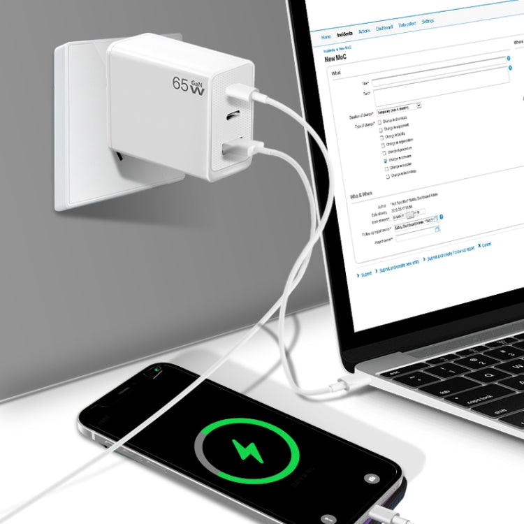 GaN PD65W Type-C x 2 + USB3.0 Laptop Adapter ,US Plug(White) - free shipping - PMC Jewellery - Order now!