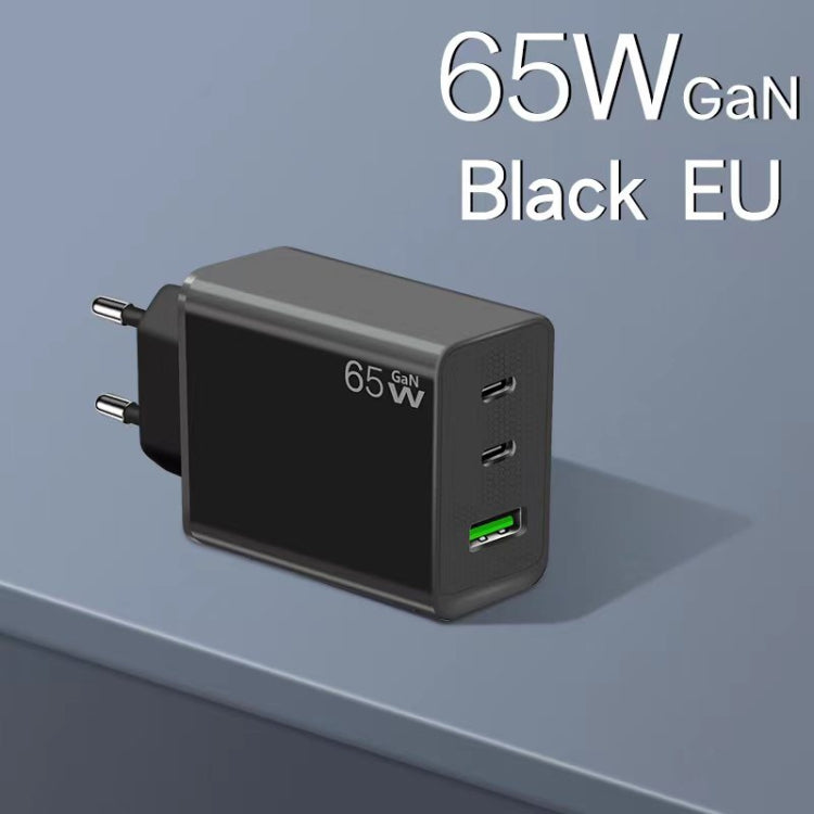 GaN PD65W Type-C x 2 + USB3.0 Laptop Adapter ,EU Plug(Black) - free shipping - PMC Jewellery - Order now!