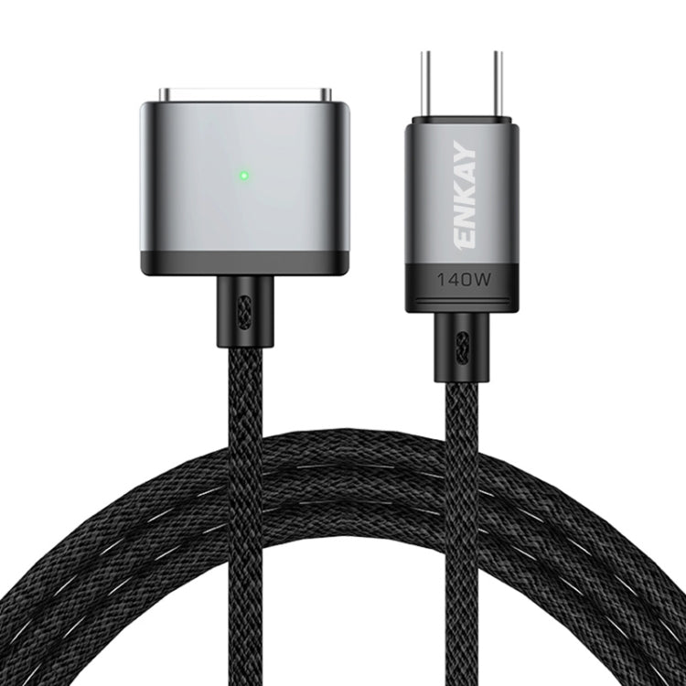 ENKAY 140W USB-C / Type-C to MagSafe 3 Nylon Braided Magnetic Charging Cable with LED Indicator for MacBook 6.6FT(Grey) - free shipping - PMC Jewellery - Order now!