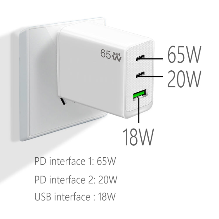 GaN PD65W Type-C x 2 + USB3.0 Charger with Type-C to Type-C Data Cable ,UK Plug(White) - free shipping - PMC Jewellery - Order now!