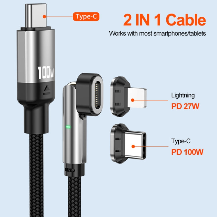 ENKAY 2 in 1 PD 100W / 27W 180 Degrees Rotation Magnetic Type-C / 8 Pin Fast Charging Data Cable with LED Light, Length:1m - free shipping - PMC Jewellery - Order now!