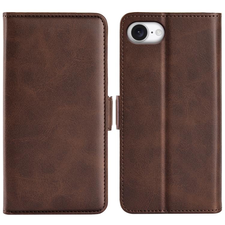 For iPhone 16e Dual-side Magnetic Buckle Horizontal Flip Leather Phone Case(Brown) - iPhone 16e Cases by PMC TechLife | Online Shopping South Africa | PMC TechLife | Buy Now Pay Later Mobicred