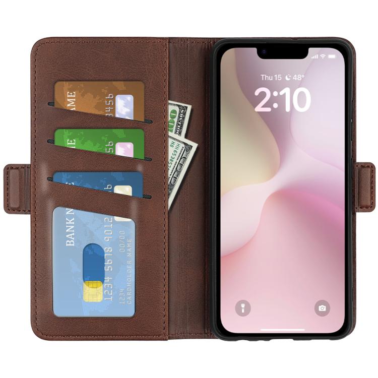 For iPhone 16e Dual-side Magnetic Buckle Horizontal Flip Leather Phone Case(Brown) - iPhone 16e Cases by PMC TechLife | Online Shopping South Africa | PMC TechLife | Buy Now Pay Later Mobicred