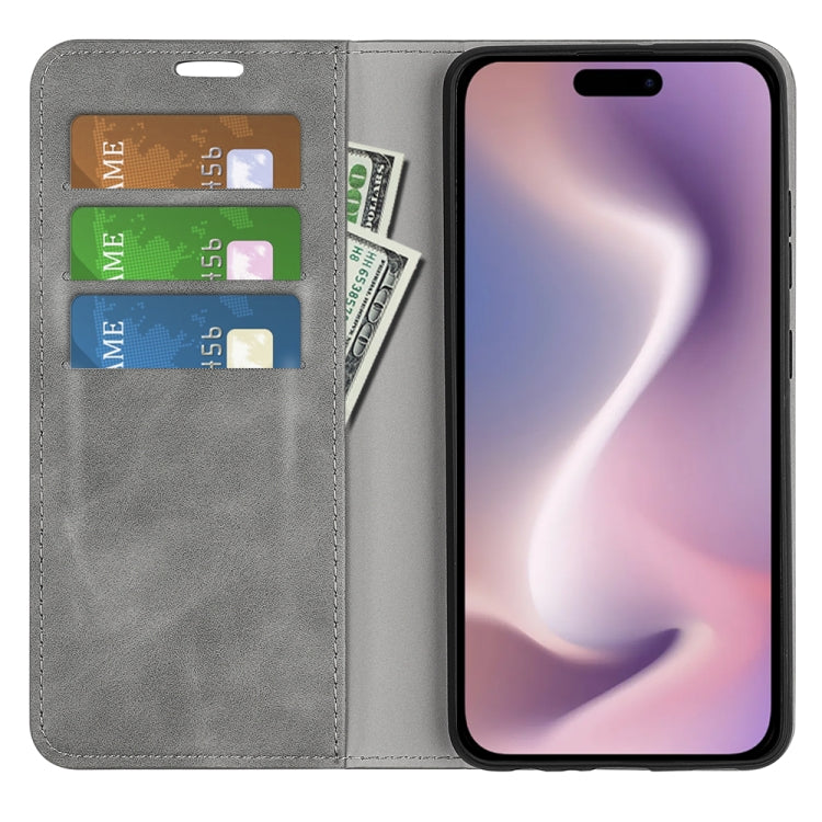 For iPhone 16 Pro Retro-skin  Magnetic Suction Leather Phone Case(Grey) - iPhone 16 Pro Cases by PMC TechLife | Online Shopping South Africa | PMC TechLife | Buy Now Pay Later Mobicred