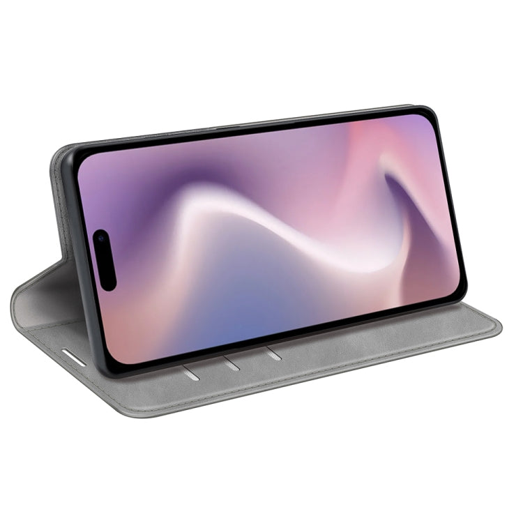 For iPhone 16 Pro Retro-skin  Magnetic Suction Leather Phone Case(Grey) - iPhone 16 Pro Cases by PMC TechLife | Online Shopping South Africa | PMC TechLife | Buy Now Pay Later Mobicred