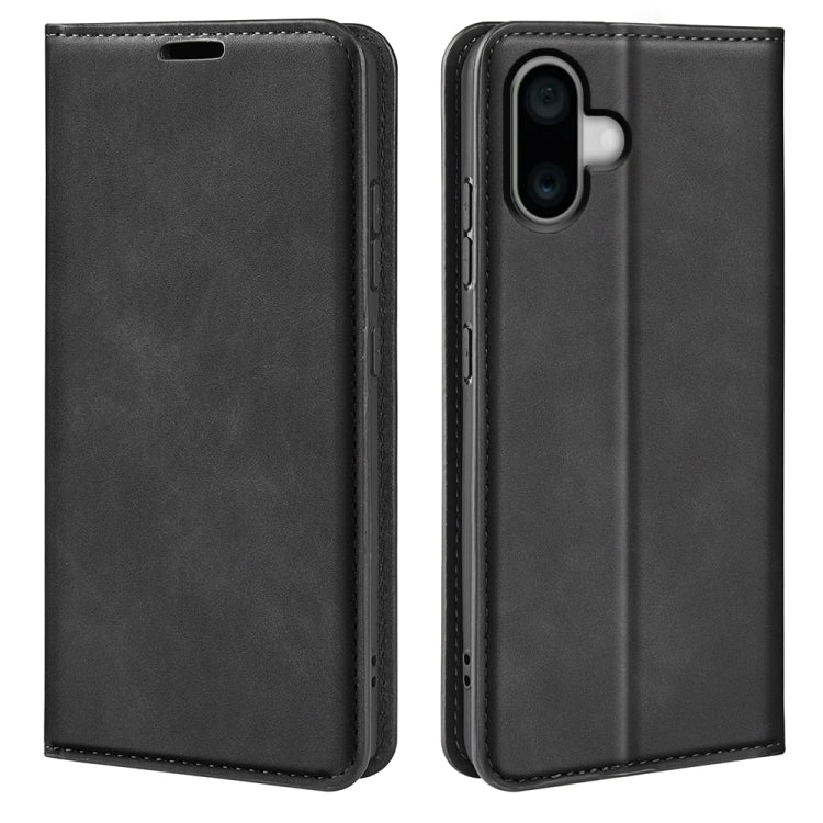For iPhone 16 Plus Retro-skin  Magnetic Suction Leather Phone Case(Black) - iPhone 16 Plus Cases by PMC TechLife | Online Shopping South Africa | PMC TechLife | Buy Now Pay Later Mobicred