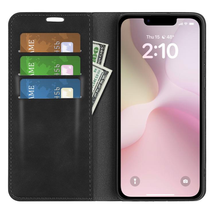 For iPhone 16e Retro-skin Magnetic Suction Leather Phone Case(Black) - iPhone 16e Cases by PMC TechLife | Online Shopping South Africa | PMC TechLife | Buy Now Pay Later Mobicred