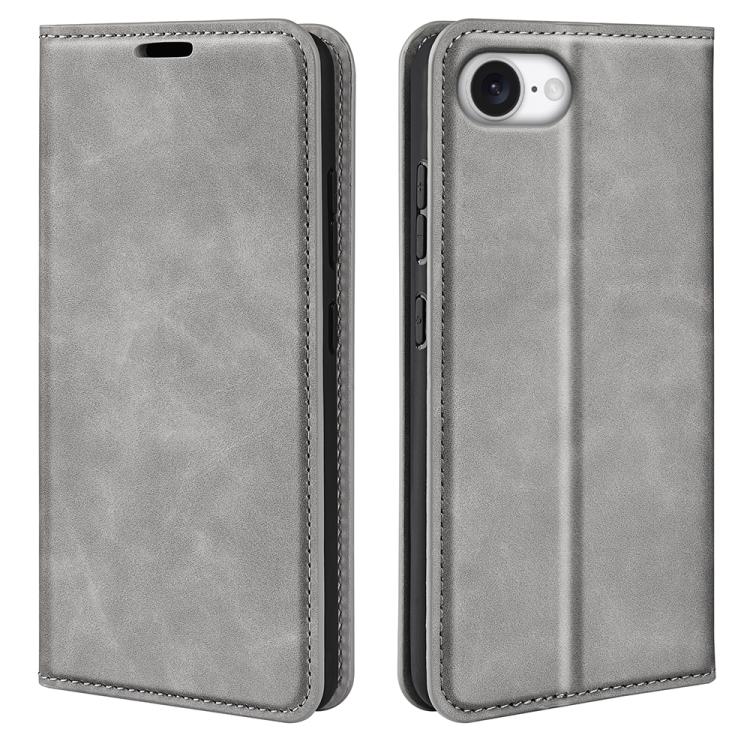 For iPhone 16e Retro-skin Magnetic Suction Leather Phone Case(Grey) - free shipping - PMC TechLife - Order now!