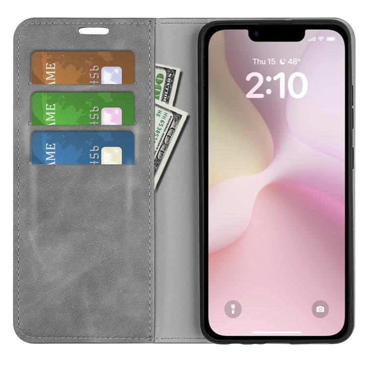 For iPhone 16e Retro-skin Magnetic Suction Leather Phone Case(Grey) - free shipping - PMC TechLife - Order now!