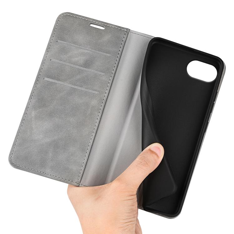 For iPhone 16e Retro-skin Magnetic Suction Leather Phone Case(Grey) - free shipping - PMC TechLife - Order now!