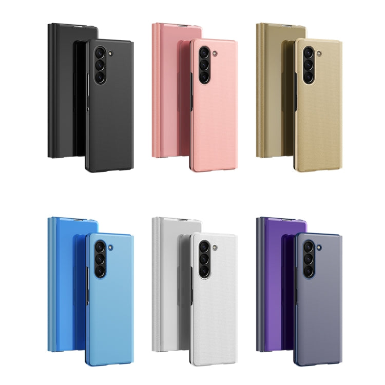 For Galaxy Z Fold 5 5G Plated Mirror Horizontal Flip Leather Phone Case with Holder(Gold) - free shipping - PMC TechLife - Order now!