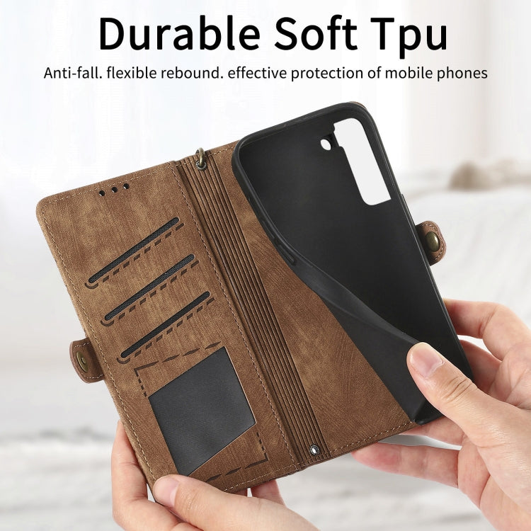 For Samsung Galaxy S23+ 5G Geometric Zipper Wallet Side Buckle Leather Phone Case(Brown) - free shipping - PMC TechLife - Order now!