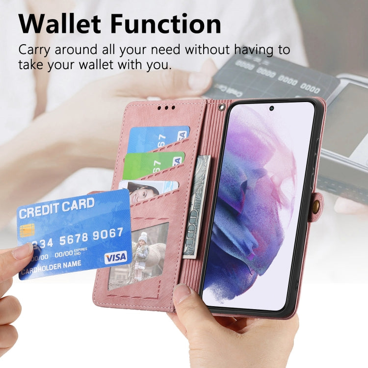 For Samsung Galaxy S23 Ultra 5G Geometric Zipper Wallet Side Buckle Leather Phone Case(Pink) - free shipping - PMC TechLife - Order now!