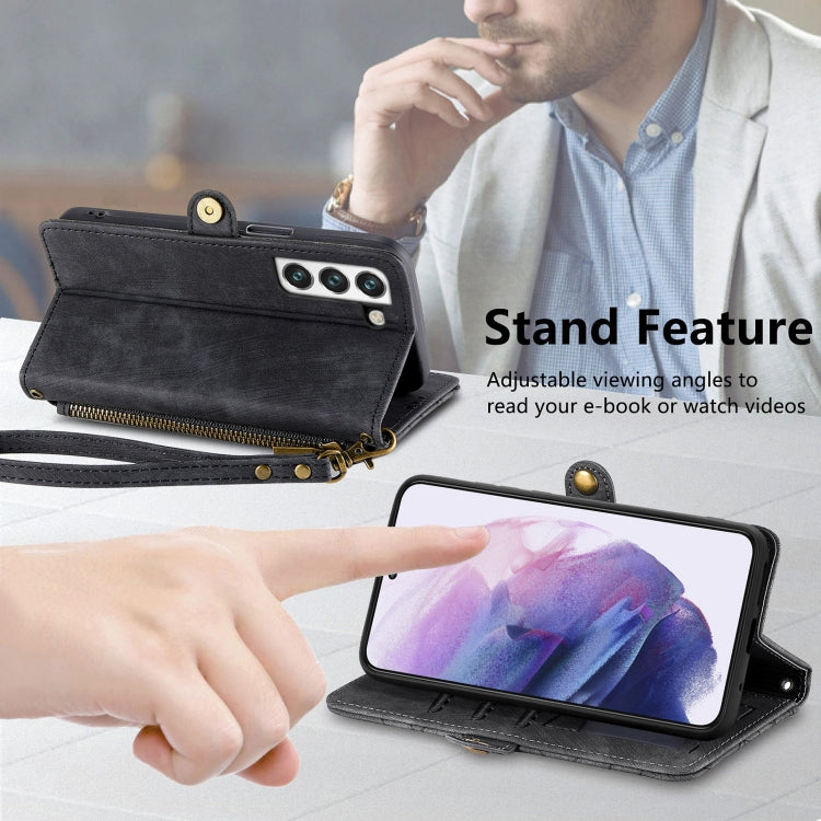 For Samsung Galaxy S23 Ultra 5G Geometric Zipper Wallet Side Buckle Leather Phone Case(Black) - free shipping - PMC TechLife - Order now!