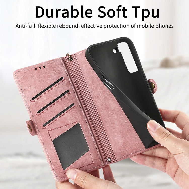 For Samsung Galaxy S22 5G Geometric Zipper Wallet Side Buckle Leather Phone Case(Pink) - free shipping - PMC TechLife - Order now!