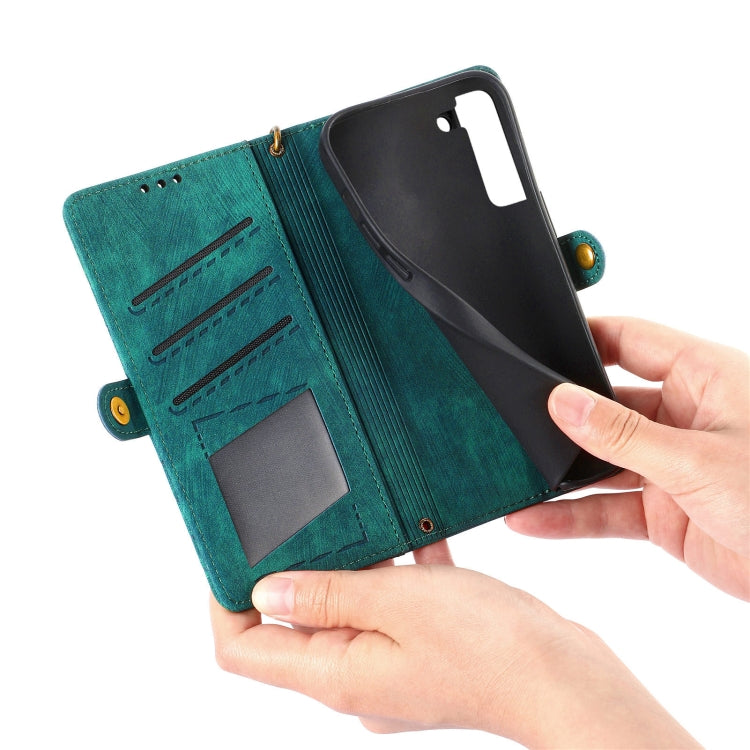 For Samsung Galaxy S22+ 5G Geometric Zipper Wallet Side Buckle Leather Phone Case(Green) - free shipping - PMC TechLife - Order now!