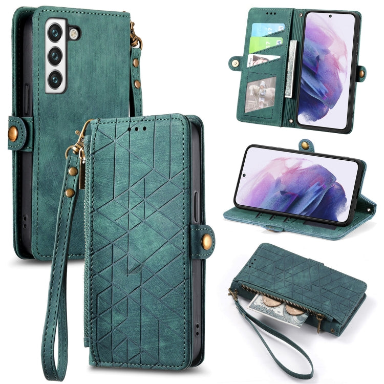 For Samsung Galaxy S22 Ultra 5G Geometric Zipper Wallet Side Buckle Leather Phone Case(Green) - free shipping - PMC TechLife - Order now!