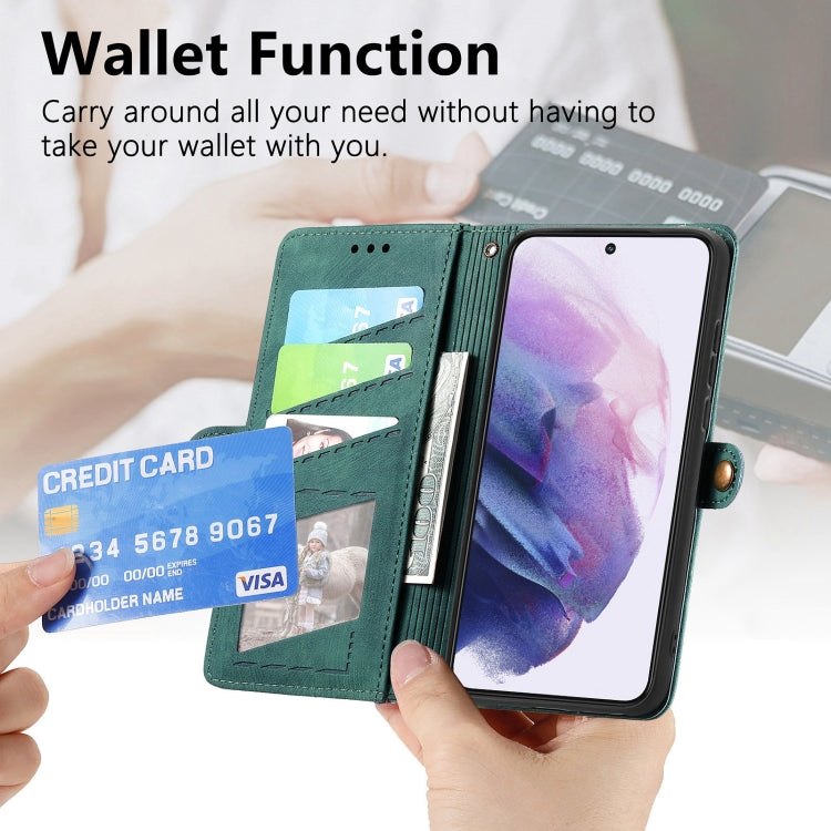 For Samsung Galaxy S22 Ultra 5G Geometric Zipper Wallet Side Buckle Leather Phone Case(Green) - free shipping - PMC TechLife - Order now!