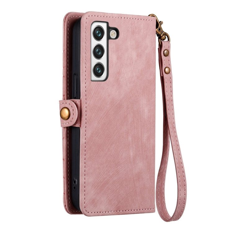 For Samsung Galaxy S21 5G Geometric Zipper Wallet Side Buckle Leather Phone Case(Pink) - free shipping - PMC TechLife - Order now!