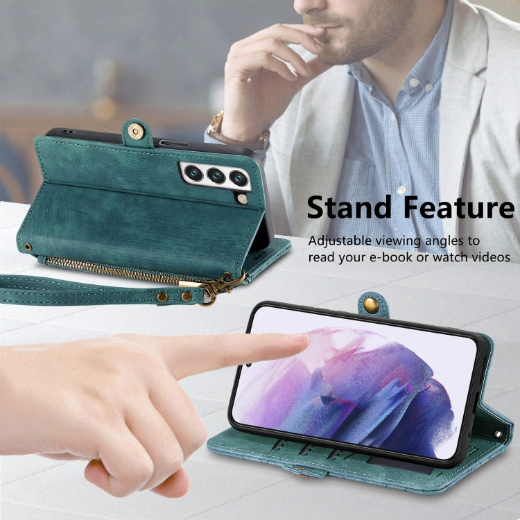 For Samsung Galaxy S21 5G Geometric Zipper Wallet Side Buckle Leather Phone Case(Green) - free shipping - PMC TechLife - Order now!