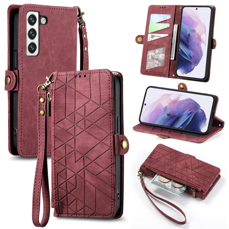 For Samsung Galaxy S21 5G Geometric Zipper Wallet Side Buckle Leather Phone Case(Red) - free shipping - PMC TechLife - Order now!