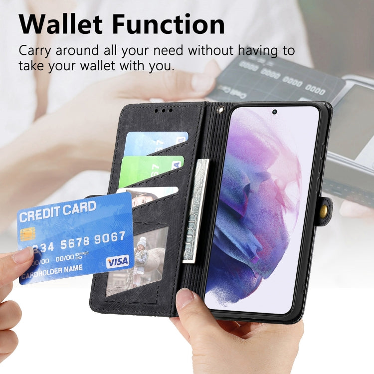 For Samsung Galaxy S21 5G Geometric Zipper Wallet Side Buckle Leather Phone Case(Black) - free shipping - PMC TechLife - Order now!